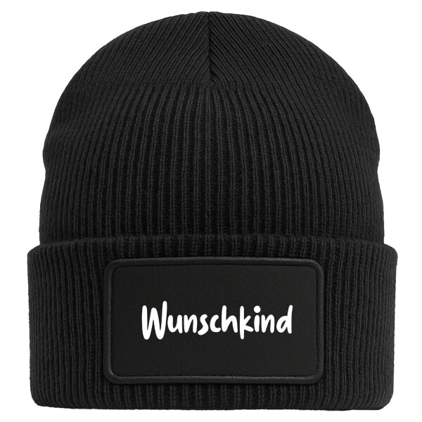 Beanie Wunschkind Schriftzug Black Mütze
