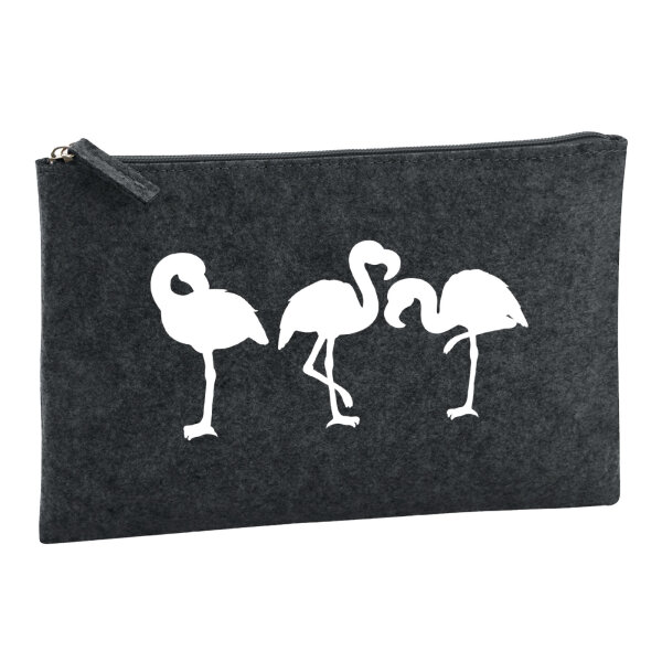 Kulturbeutel Flamingos Silhouette 1 Liter Filz Charcoal Kosmetiktasche