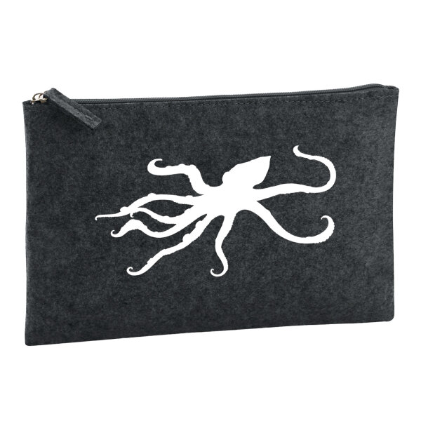 Kulturbeutel Oktopus Silhouette 1 Liter Filz Charcoal Kosmetiktasche