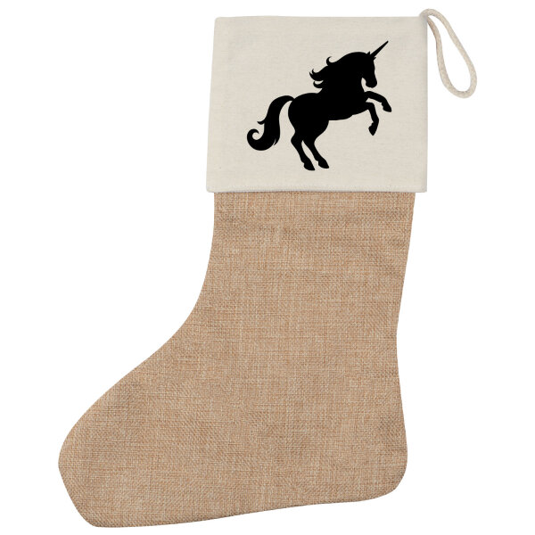 Weihnachtsstrumpf Einhorn Silhouette Beige