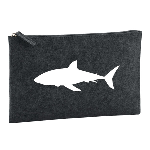 Kulturbeutel Hai Silhouette 1 Liter Filz Charcoal Kosmetiktasche