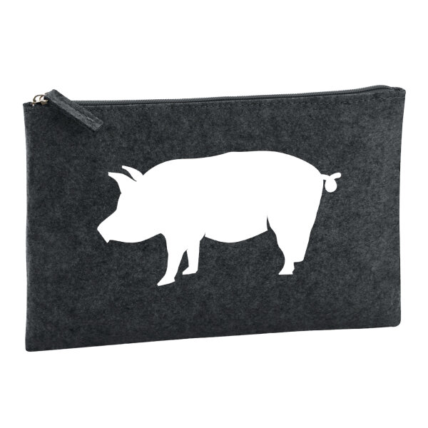 Kulturbeutel Schwein Silhouette 1 Liter Filz Charcoal Kosmetiktasche