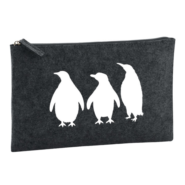 Kulturbeutel Pinguine Silhouette 1 Liter Filz Charcoal Kosmetiktasche