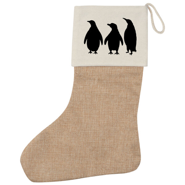 Weihnachtsstrumpf Pinguine Silhouette Beige