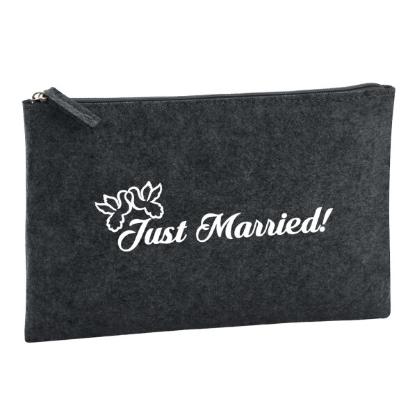 Kulturbeutel Just Married Tauben 1 Liter Filz Charcoal Kosmetiktasche