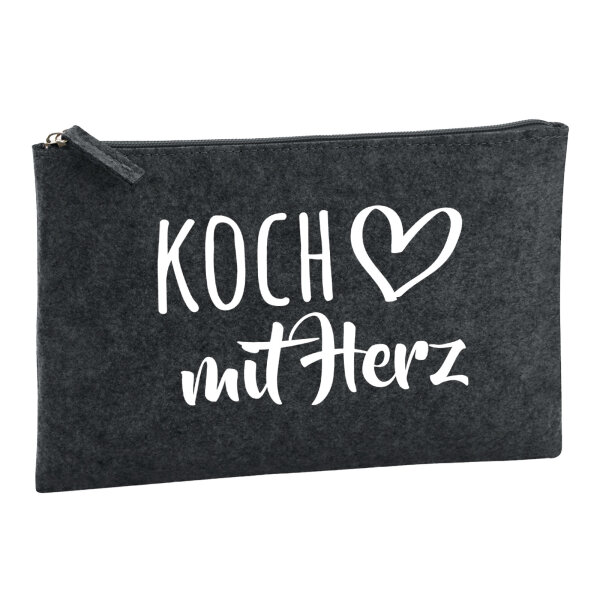 Kulturbeutel Koch mit Herz 1 Liter Filz Charcoal Kosmetiktasche