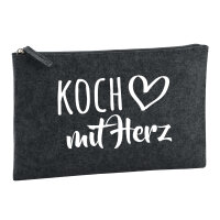 Kulturbeutel Koch mit Herz 1 Liter Filz Charcoal Kosmetiktasche
