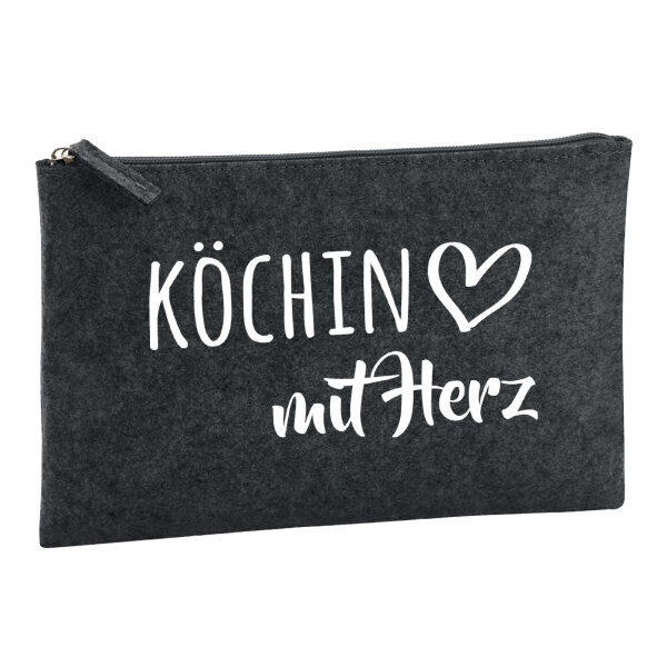 Kulturbeutel Köchin mit Herz 1 Liter Filz Charcoal Kosmetiktasche