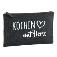 Kulturbeutel Köchin mit Herz 1 Liter Filz Charcoal Kosmetiktasche