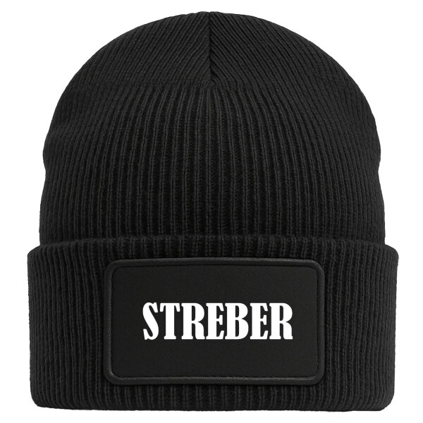 Beanie Streber Schriftzug Black Mütze