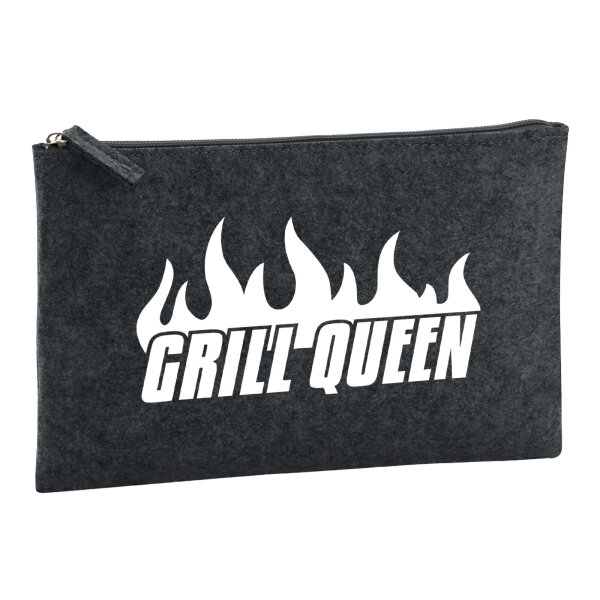 Kulturbeutel Grill Queen Flammen 1 Liter Filz Charcoal Kosmetiktasche