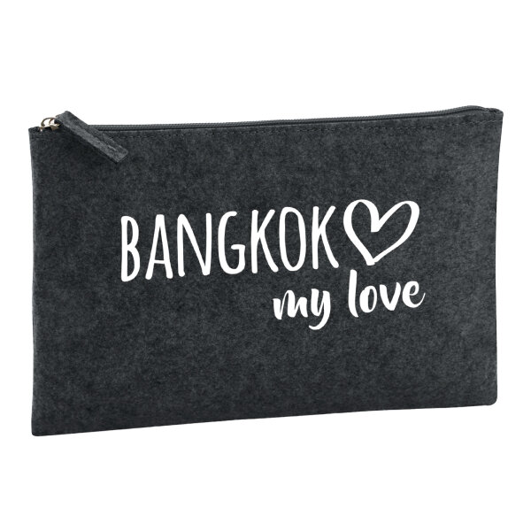 Kulturbeutel Bangkok my love 1 Liter Filz Charcoal Kosmetiktasche