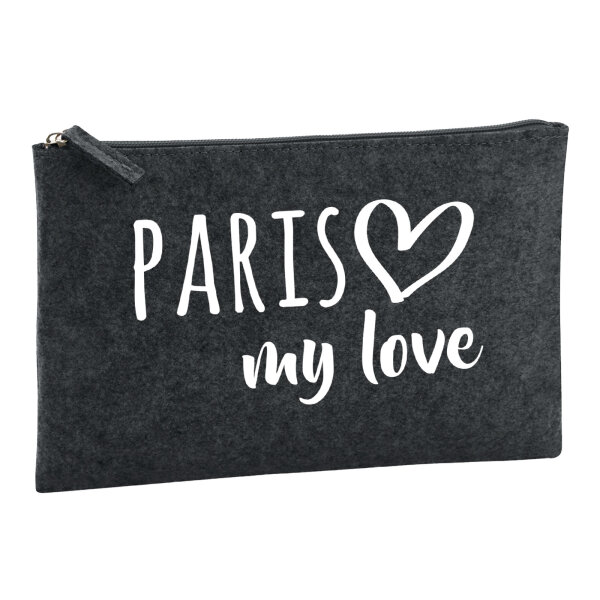 Kulturbeutel Paris my love 1 Liter Filz Charcoal Kosmetiktasche