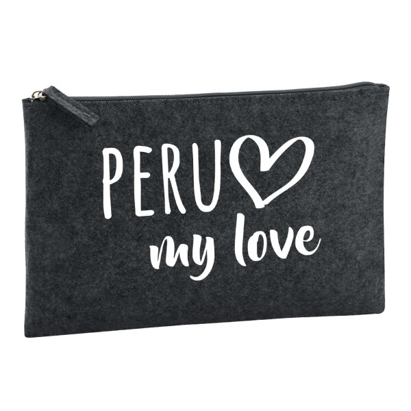 Kulturbeutel Peru my love 1 Liter Filz Charcoal Kosmetiktasche