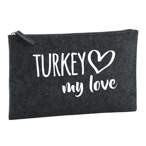 Kulturbeutel Turkey my love 1 Liter Filz Charcoal Kosmetiktasche