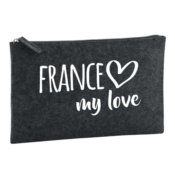 Kulturbeutel France my love 1 Liter Filz Charcoal Kosmetiktasche