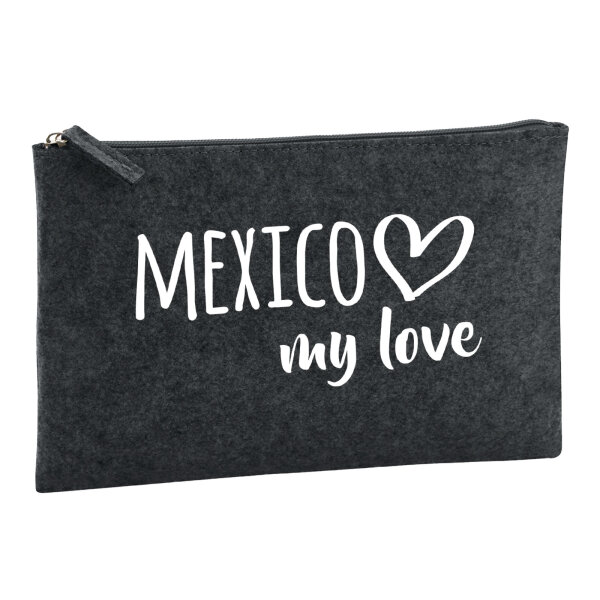 Kulturbeutel Mexico my love 1 Liter Filz Charcoal Kosmetiktasche