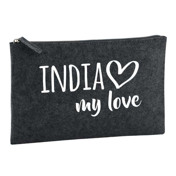 Kulturbeutel India my love 1 Liter Filz Charcoal Kosmetiktasche