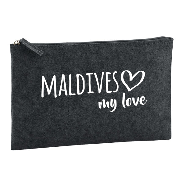 Kulturbeutel Maldives my love 1 Liter Filz Charcoal Kosmetiktasche