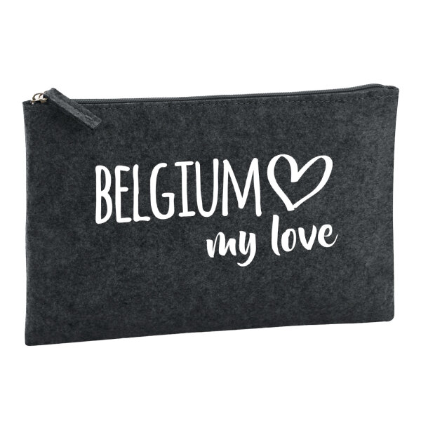 Kulturbeutel Belgium my love 1 Liter Filz Charcoal Kosmetiktasche