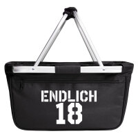 Einkaufskorb Endlich 18 Schriftzug in Black, faltbar, 20...