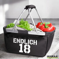 Einkaufskorb faltbar Endlich 18 Schriftzug 20 Liter Tragekorb Black
