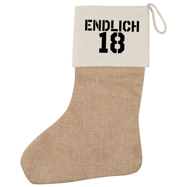 Weihnachtsstrumpf Endlich 18 Schriftzug Beige