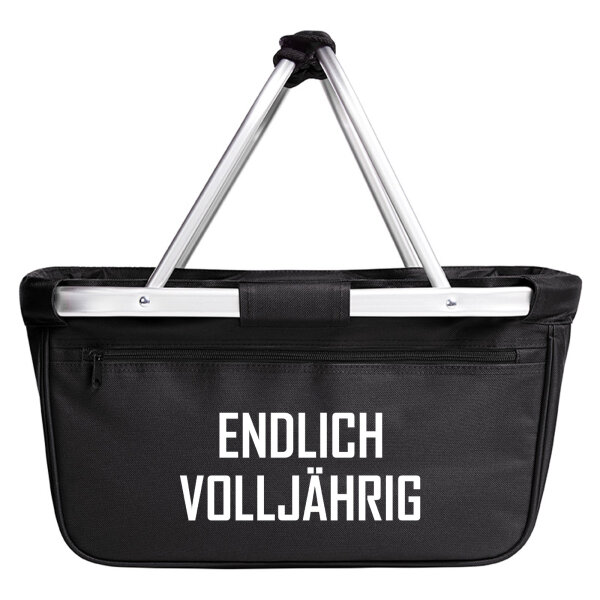 Einkaufskorb faltbar Endlich Volljährig Schriftzug 20 Liter Tragekorb Black