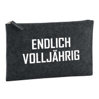 Kulturbeutel Endlich Volljährig Schriftzug 1 Liter Filz Charcoal Kosmetiktasche