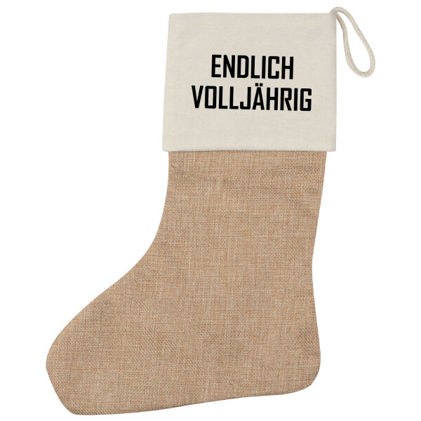Weihnachtsstrumpf Endlich Volljährig Schriftzug Beige