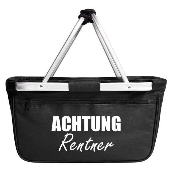Einkaufskorb faltbar Achtung Rentner Schriftzug 20 Liter Tragekorb Black