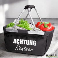 Einkaufskorb faltbar Achtung Rentner Schriftzug 20 Liter Tragekorb Black