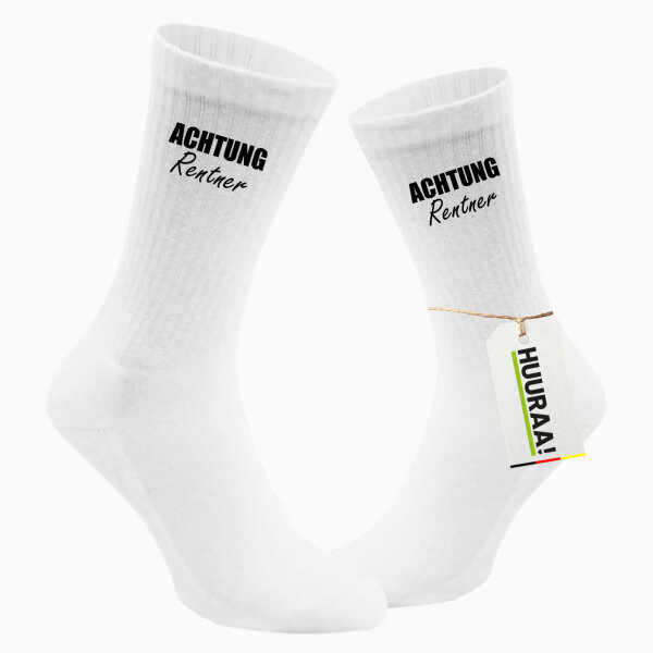 Socken Achtung Rentner Schriftzug Größe 37/46 White Motiv Tennissocken