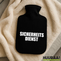 Wärmflasche Sicherheitsdienst Schriftzug