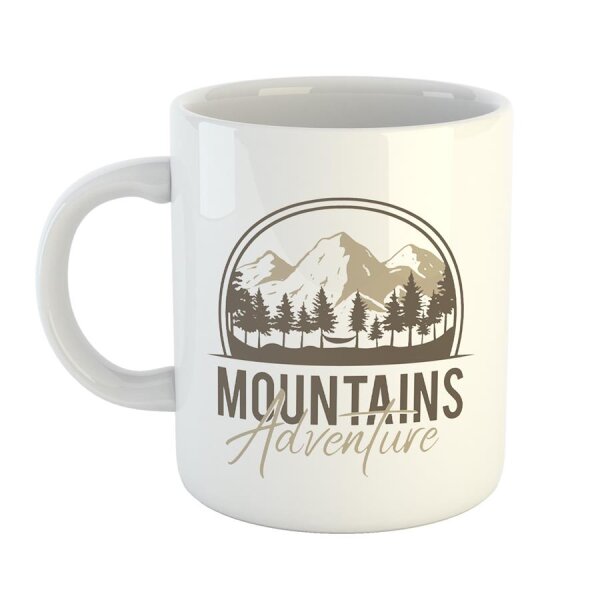 Kaffeetasse Mountains Adventure Camping Outdoor Weiß 330ml