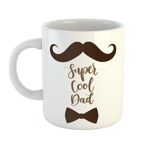Kaffeetasse Super cool Dad Vater Papa toll Moustache Weiß 330ml