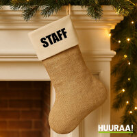 Weihnachtsstrumpf Staff Schriftzug Beige