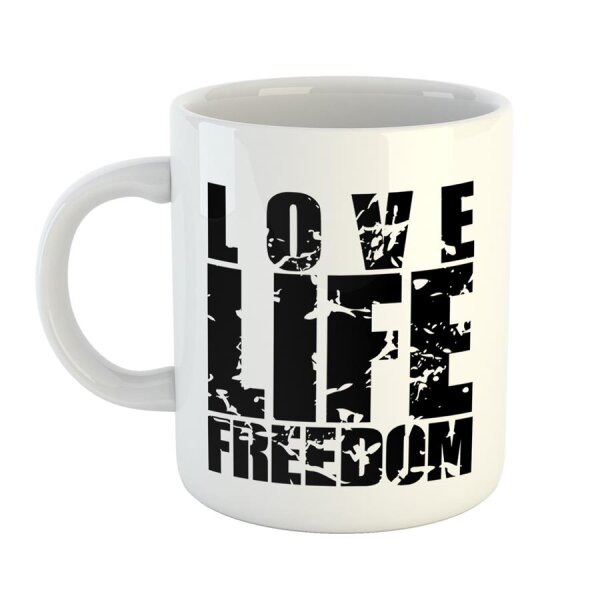 Kaffeetasse Love life freedom Motivation Weiß 330ml