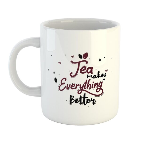 Kaffeetasse Tea makes everything better Herz Weiß 330ml