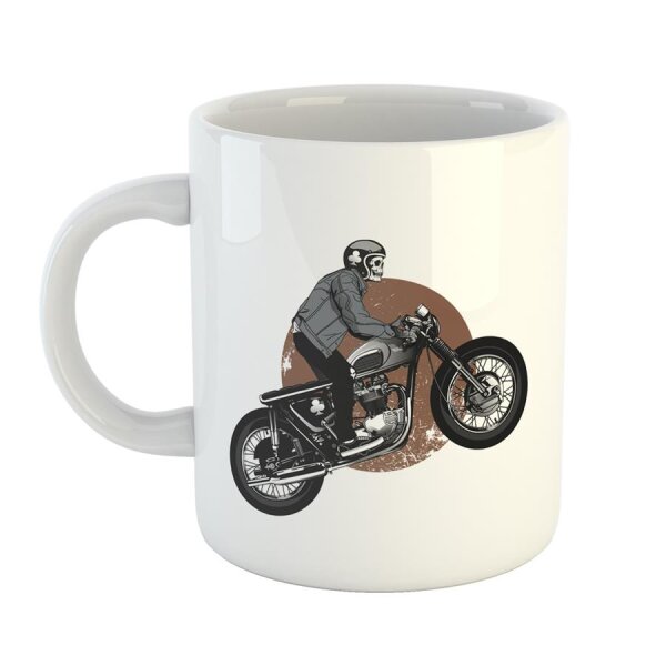 Kaffeetasse Skelett Motorradfahrer Undead Wheelie Weiß 330ml