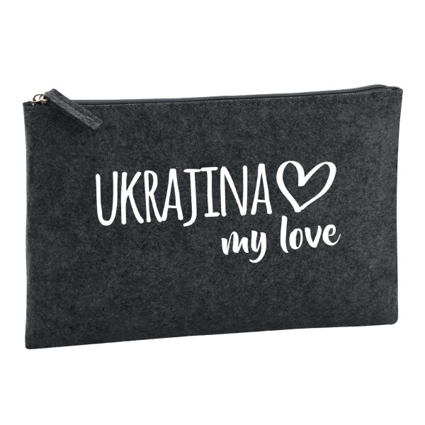 Kulturbeutel Ukrajina my love 1 Liter Filz Charcoal Kosmetiktasche