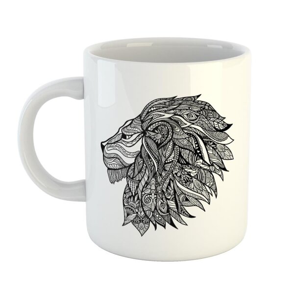 Kaffeetasse Löwenkopf Mähne Afrika Safari Tattoo Weiß 330ml