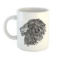 Kaffeetasse Löwenkopf Mähne Afrika Safari Tattoo Weiß 330ml