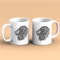 Kaffeetasse Löwenkopf Mähne Afrika Safari Tattoo Weiß 330ml