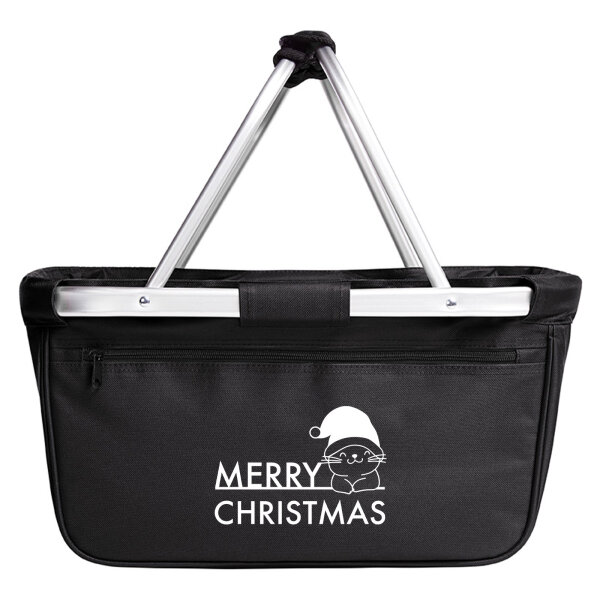 Einkaufskorb faltbar Merry Christmas Katze 20 Liter Tragekorb Black