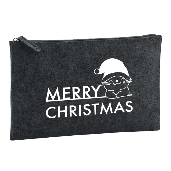 Kulturbeutel Merry Christmas Katze 1 Liter Filz Charcoal Kosmetiktasche