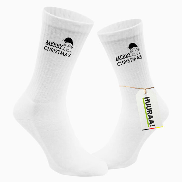 Socken Merry Christmas Katze Größe 37/46 White Motiv Tennissocken