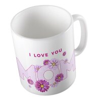 Kaffeetasse I love you mom Blumen Weiß 330ml