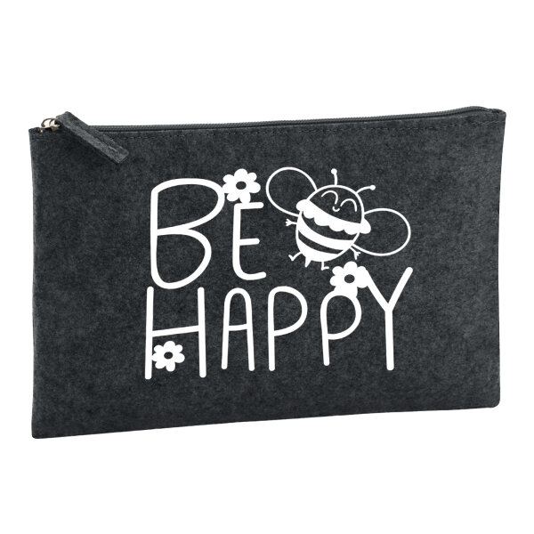 Kulturbeutel Be Happy Biene 1 Liter Filz Charcoal Kosmetiktasche