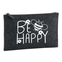 Kulturbeutel Be Happy Biene 1 Liter Filz Charcoal Kosmetiktasche